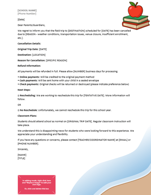 Field Trip Cancellation Letter Template Image