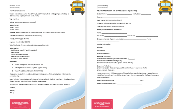 Field Trip Letter Notice Template