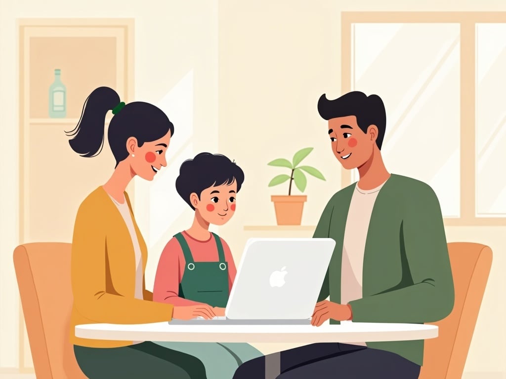 Illustration of parents setting up their child's school lunch account