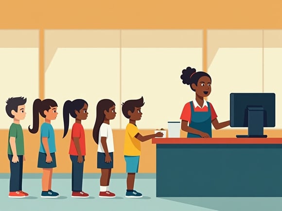 Image of a cafeteria worker using the school lunch POS software