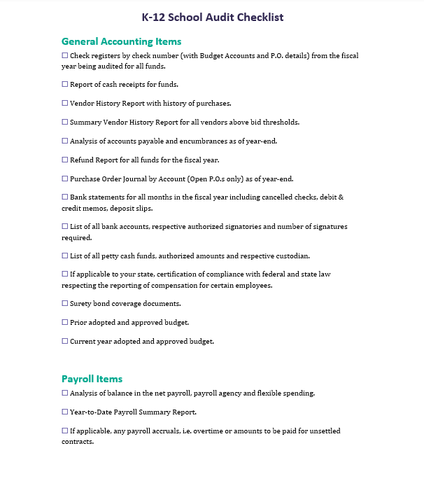 K-12 Audit Checklist