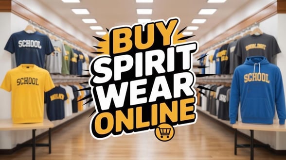 A Spirit Wear Store Lined with Racks of Shirts with School On Them