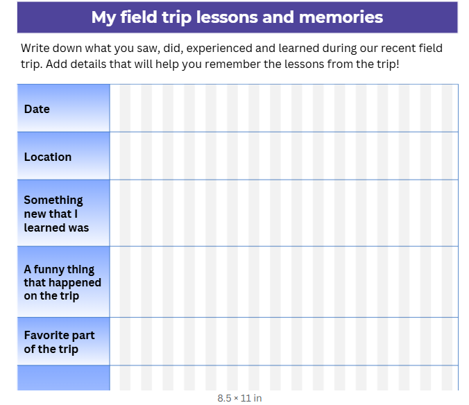 Template for Field Trip Reflection Screenshot